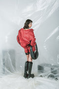 red coated pants